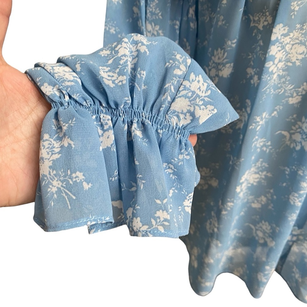 Zara Blue Floral Ruffle Button Front Blouse Size S - Picture 8 of 16